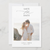 Save The Date Noir & Blanc Élégant Script 2 Photo Plage Mariage (Devant)
