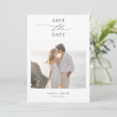 Save The Date Noir & Blanc Élégant Script 2 Photo Plage Mariage (Debout devant)