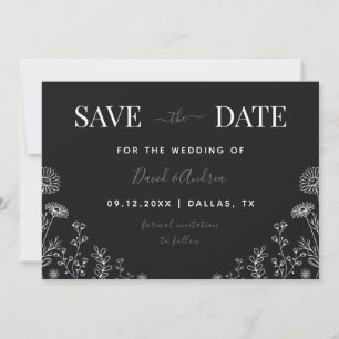 Save The Date Noir Blanc Fleur sauvage Drake Nature Feuilles A