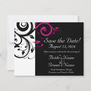 Save The Date Noir, Blanc, Fuchsia Mariage à la torse Sauvez la