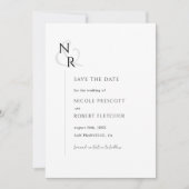 Save The Date Noir & Blanc Moderne Élégant Mariage Monogramme (Devant)