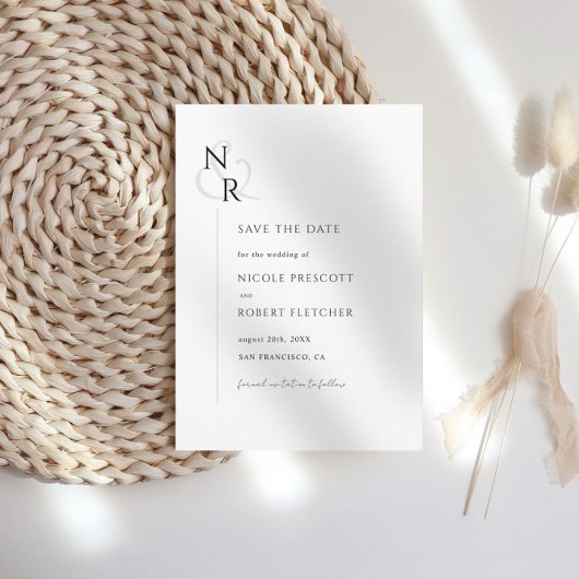 Save The Date Noir & Blanc Moderne Élégant Mariage Monogramme