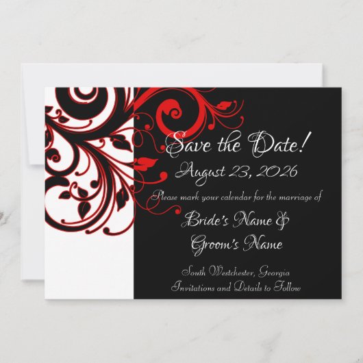 Save The Date Noir blanc moderne Noir Noir Noir Rouge Mariage Sa (Devant)