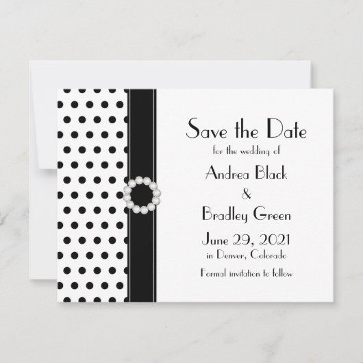 Save The Date Noir blanc Polka Pot Mariage Enregistrer la date (Devant)