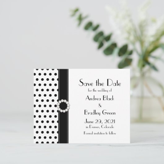 Save The Date Noir blanc Polka Pot Mariage Enregistrer la date (Debout devant)