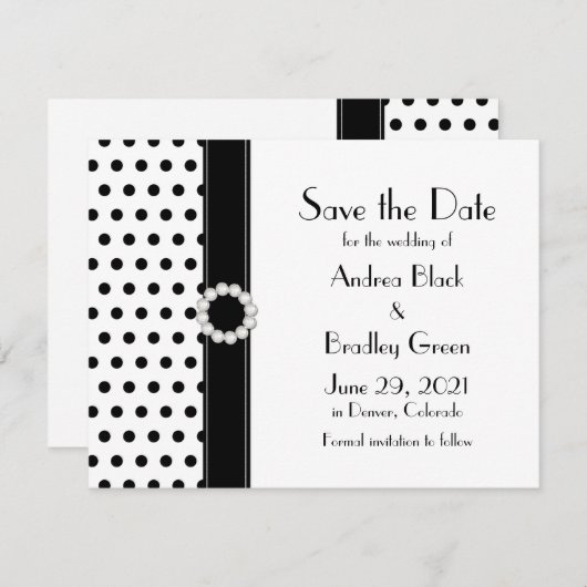 Save The Date Noir blanc Polka Pot Mariage Enregistrer la date (Devant / Derrière)