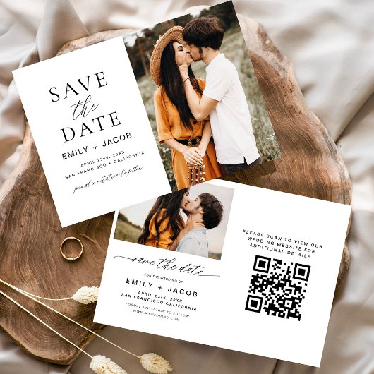 Save The Date Noir blanc QR Code moderne Enregistrer la date Ele