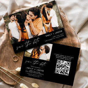 Save The Date Noir blanc QR Code moderne Enregistrer la date Ele