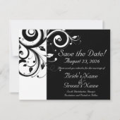 Save The Date Noir +Blanc Reverse Swirl Wedding Enregistrer la d (Devant)