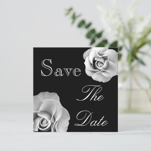 Save The Date Noir & BLANC Roses mariage Enregistrer la date Inv (Debout devant)