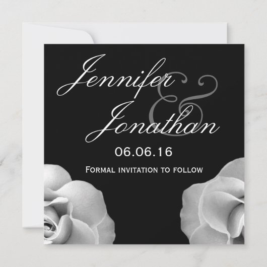 Save The Date Noir & BLANC Roses mariage Enregistrer la date Inv (Dos)