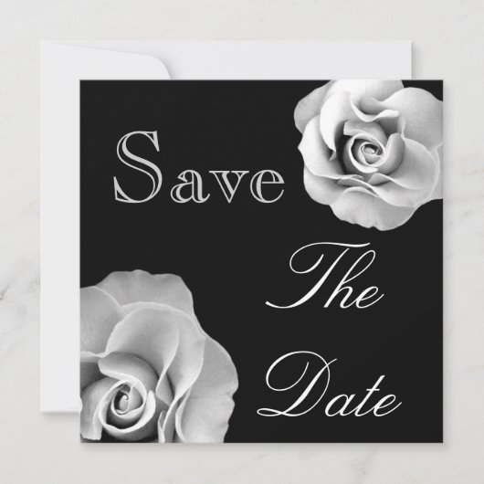 Save The Date Noir & BLANC Roses mariage Enregistrer la date Inv (Devant)