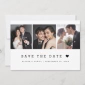 Save The Date Noir Blanc Simple coeur Moderne 3 Mariage photo (Devant)