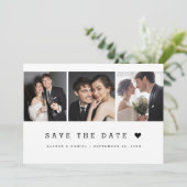 Save The Date Noir Blanc Simple coeur Moderne 3 Mariage photo (Debout devant)