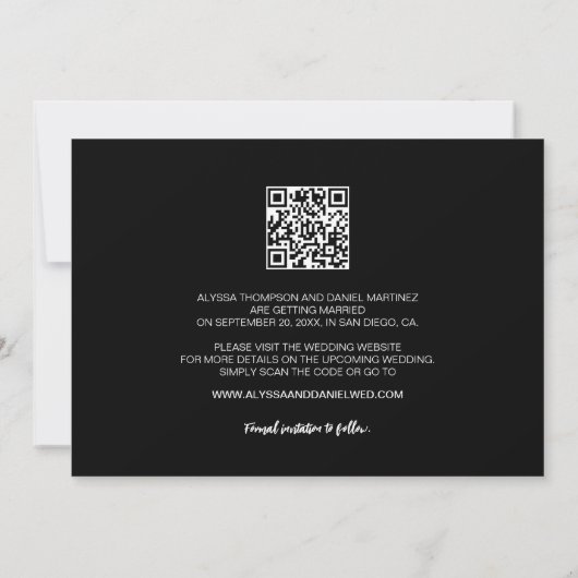 Save The Date Noir Blanc Simple coeur Moderne 3 Mariage photo (Dos)