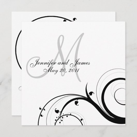 Save The Date Noir Blanc Swirl Monogramme Mariage Enregistrer la (Devant / Derrière)