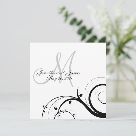 Save The Date Noir Blanc Swirl Monogramme Mariage Enregistrer la (Debout devant)