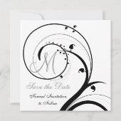 Save The Date Noir Blanc Swirl Monogramme Mariage Enregistrer la (Dos)