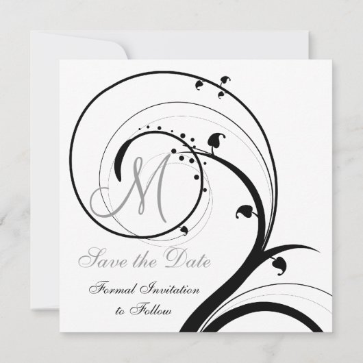 Save The Date Noir Blanc Swirl Monogramme Mariage Enregistrer la (Dos)