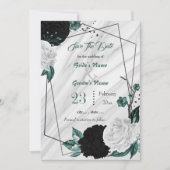 Save The Date noir blanc turquoise floral argent marbre géométri (Devant)