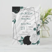 Save The Date noir blanc turquoise floral argent marbre géométri (Debout devant)