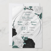 Save The Date noir blanc turquoise floral argent marbre géométri (Devant)
