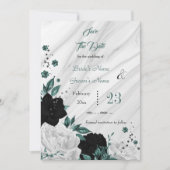 Save The Date noir blanc turquoise marbre gris floral enregistre (Devant)