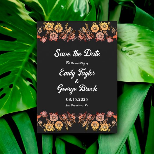 Save The Date Noir Boho Neon Rose Romantique Floral Mariage