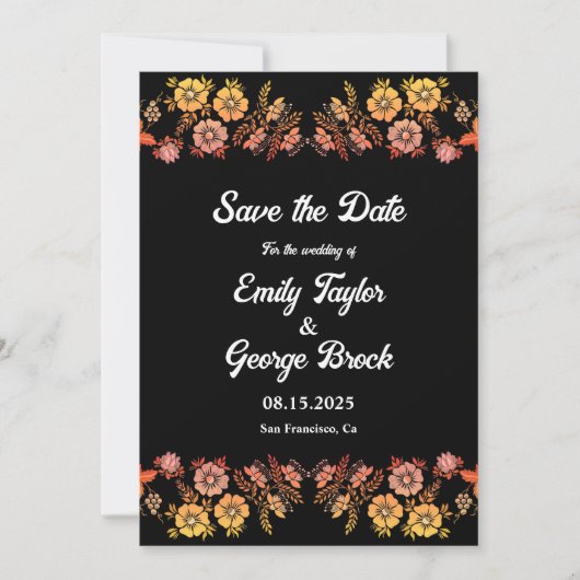 Save The Date Noir Boho Neon Rose Romantique Floral Mariage (Devant)
