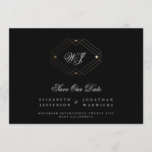 Save The Date noir classique déco or monogramme photo qr code (Devant)