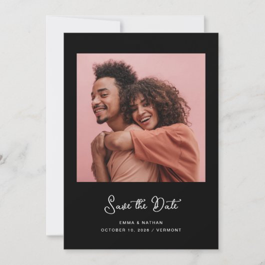 Save The Date Noir doux et blanc | Photo et code QR (Devant)