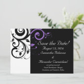 Save The Date Noir et Blanc avec Accent de Tourbillon Violet (Debout devant)
