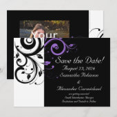 Save The Date Noir et Blanc avec Accent de Tourbillon Violet (Devant / Derrière)