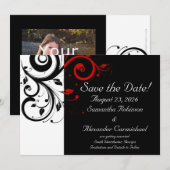 Save The Date Noir et blanc avec tourbillon inversé rouge (Devant / Derrière)