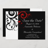 Save The Date Noir et Blanc avec Tourbillon Rouge Inversé (Devant / Derrière)