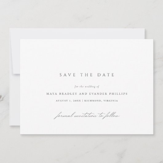 Save The Date Noir et blanc classique | Élégant Mariage minimal (Devant)