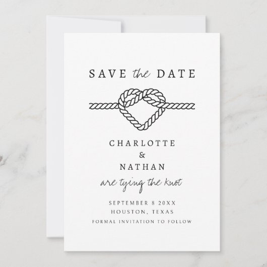 Save The Date Noir et blanc manuscrite Lier le Mariage de noeud (Devant)
