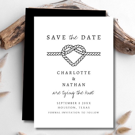 Save The Date Noir et blanc manuscrite Lier le Mariage de noeud