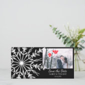 Save The Date Noir et blanc Mariage de flocon de neige Enregistr (Debout devant)