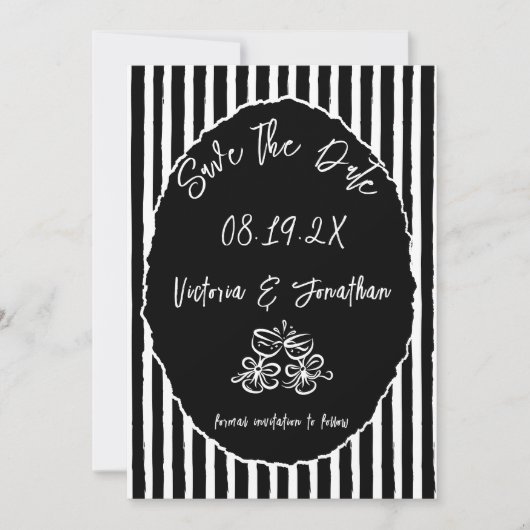 Save The Date Noir et blanc Mariage simple Enregistrer la date (Devant)