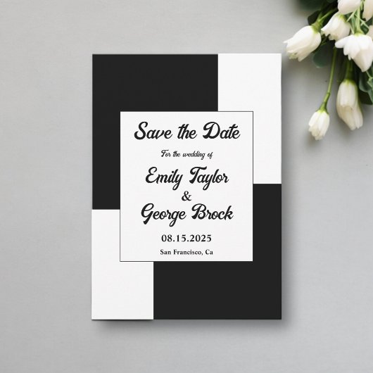 Save The Date Noir Et Blanc Minimal Chic Simple Mariage moderne