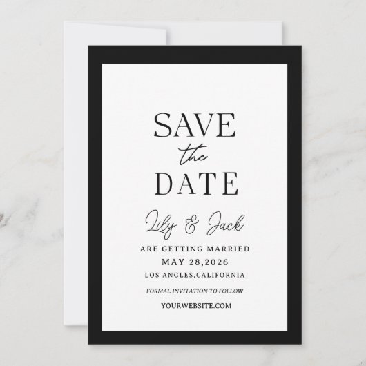 Save The Date noir et blanc Minimalisme Moderne (Devant)