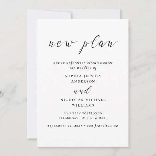 Save The Date Noir et blanc Modifier la date. Nouveau plan moder (Devant)