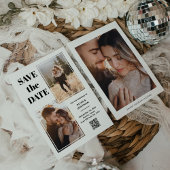 Save The Date Noir et blanc multi-photo moderne | Code QR