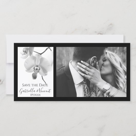 Save The Date Noir et Blanc Orchidées mariage Enregistrer la dat (Devant)
