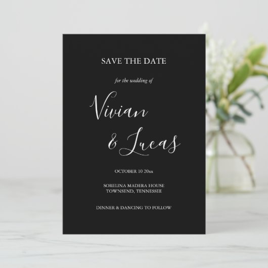 Save The Date Noir et blanc Script Wedding Enregistrer la date (Debout devant)