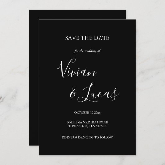 Save The Date Noir et blanc Script Wedding Enregistrer la date (Devant / Derrière)