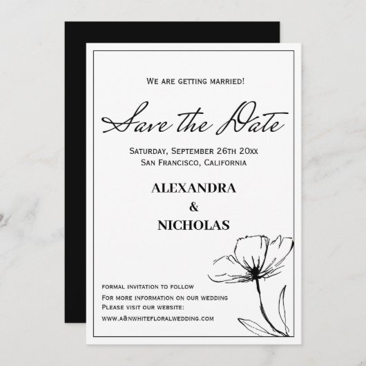 Save The Date Noir Et Blanc Simple Moderne Enregistrer La Date (Devant / Derrière)