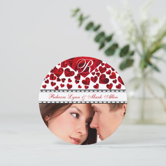 Save The Date Noir et Coeur rouge Roses mariage Enregistrer la d (Debout devant)