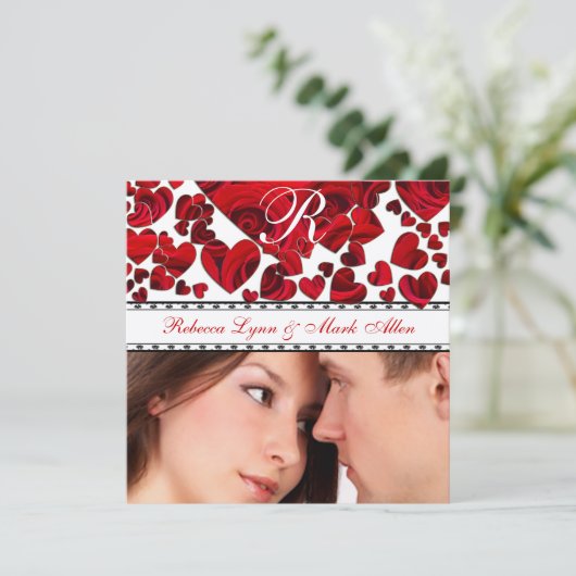 Save The Date Noir et Coeur rouge Roses mariage Enregistrer la d (Debout devant)